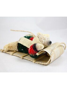 Buri Bristle Sledding Bear Christmas Ornament Colorful Sweater Natural Fibers